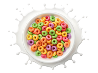 Colorful cereal rings in milk splash