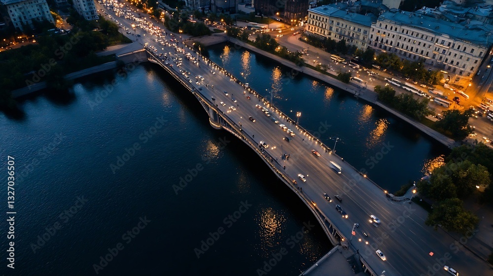 Aufkleber a breathtaking aerial view of a busy city bridge at night adorned with streaks of light from moving 