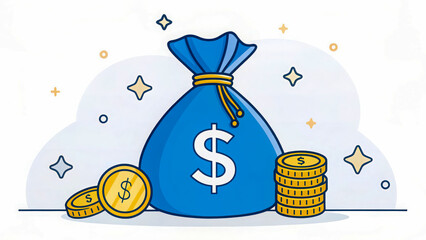 bag of money - Money Bag with Coins – Wealth, Finance, and Savings Concept Illustration