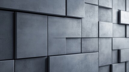Naklejka premium Abstract close-up of a textured gray wall with geometric patterns and shadows, suitable for backgrounds