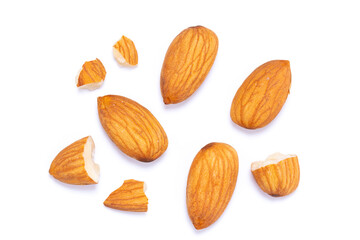 Top view Almonds isolated on a white background