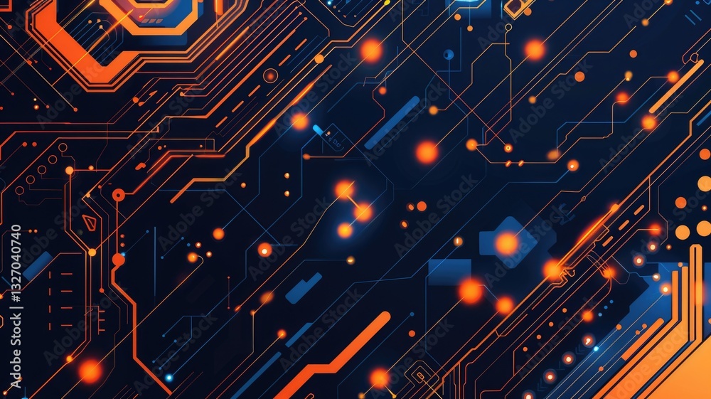 Poster this abstract design features a captivating gradient of navy blue and orange, creating a modern digi