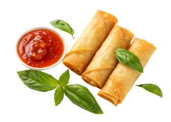 Delicious crispy spring rolls with sweet chili sauce.
