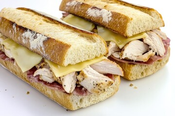 Two savory sandwiches filled with meat and melted cheese