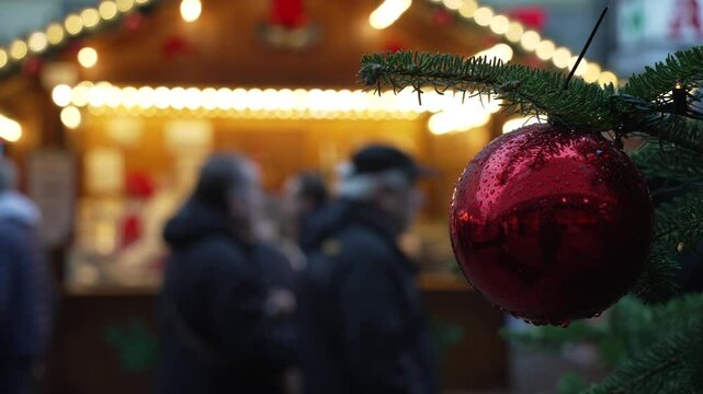 People at Christmas market stalls Carl-Schurz-Strasse in Spandau, Berlin, Germany