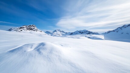 Obraz premium Expansive winter landscape showcasing pristine snowcovered mountains under a clear blue sky : Generative AI