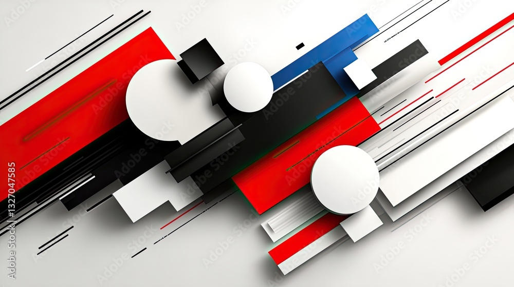 Poster abstract geometric shapes, dynamic motion, white background, design element