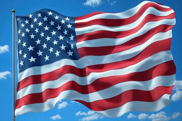 Obraz premium US flag waving against a clear blue sky showcasing patriotism and national pride
