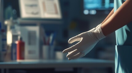 Fototapeta premium Surgeon's Hands in Sterile Gloves, Ready for Operation