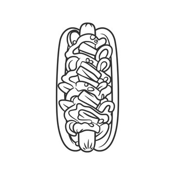 black and white hot dog with toppings clip art preview