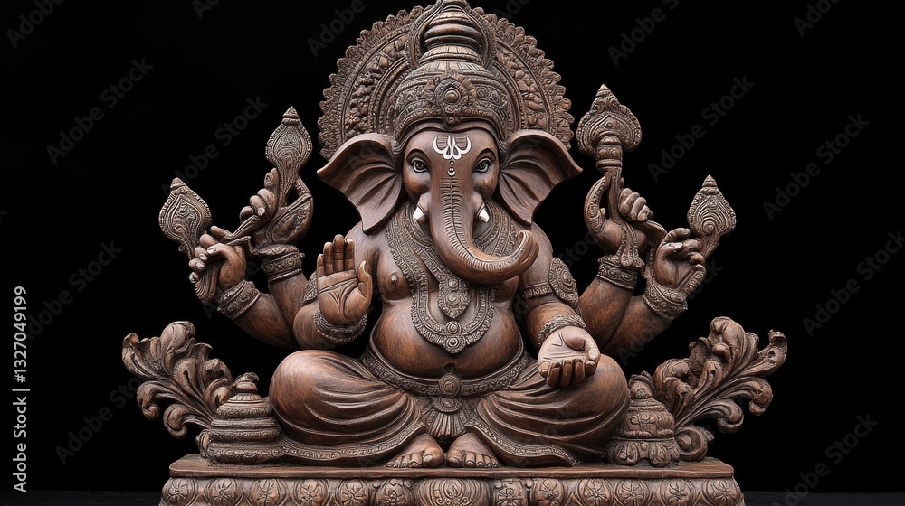 Poster a sculpture of an elephant grasping a bird in its trunk