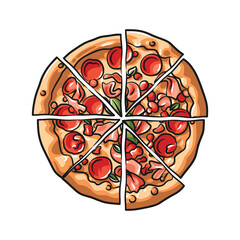 Colorful Sliced Pizza with Toppings Illustration