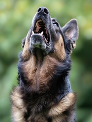 Majestic Dog Howling with Intensity Against a Blurred Natural Background : Generative AI
