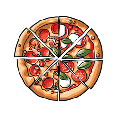 Colorful Sliced Pizza with Toppings Illustration