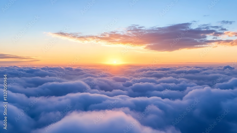 Aufkleber breathtaking aerial view of a sunset over serene clouds from an airplane : generative ai