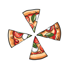 Colorful Sliced Pizzas with Various Toppings Illustration