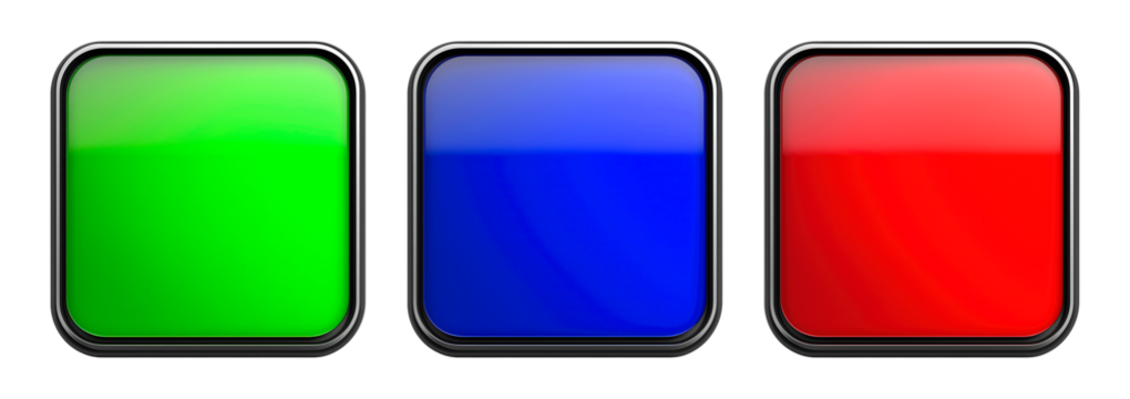 Innovative control interface buttons with bright colored signals for high-tech alert systems