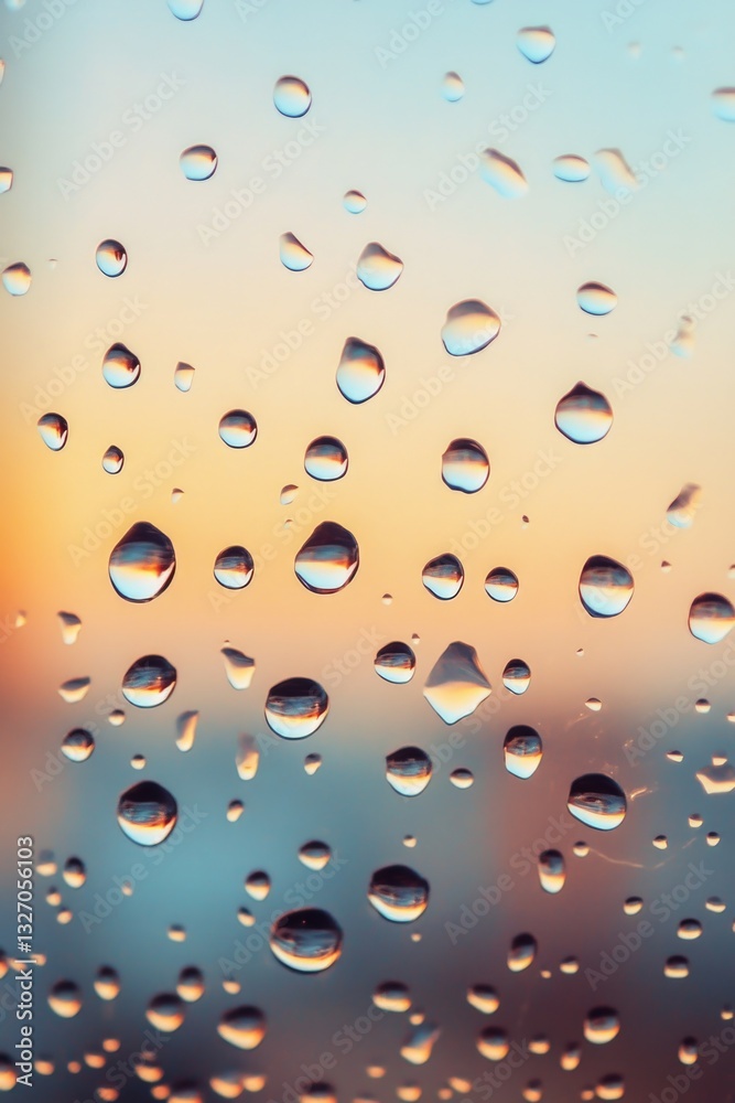 Poster Raindrops on a window frame a cityscape at night, suitable for use as a background or atmosphere image