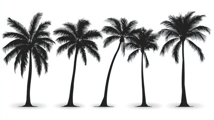 Silhouettes of Palm Trees Against White Background