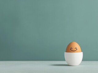 Eggshell painted like a laughing emoji, bold and exaggerated expression, highenergy fun