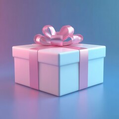 Naklejka premium Elegant gift box with pink ribbon on a gradient background creating a soft and celebratory mood perfect for birthday surprise or special occasion