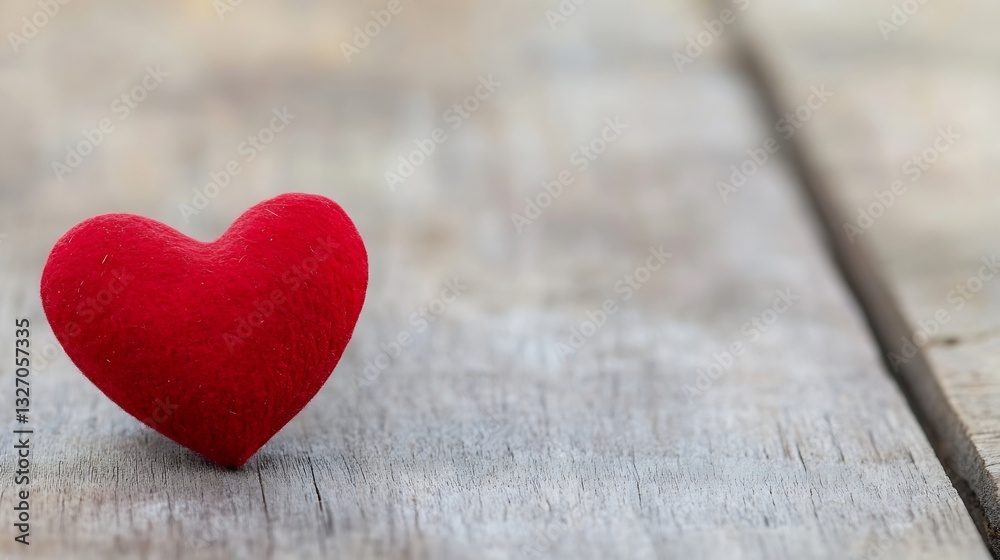 Poster delightful red felt heart on rustic wooden surface symbolizing love and affection : generative ai