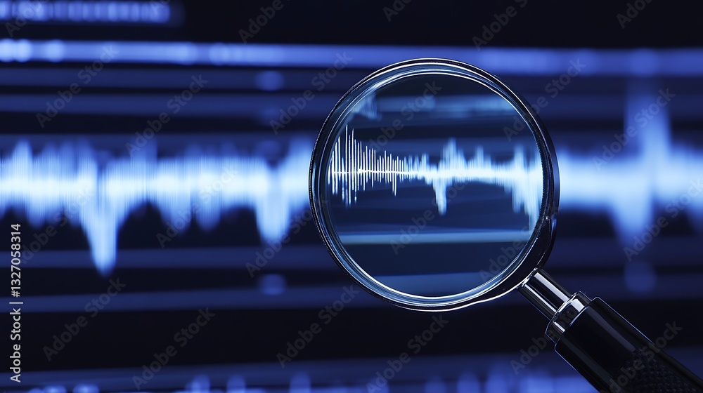 Wall mural analyzing sound waves on computer screen with magnifier