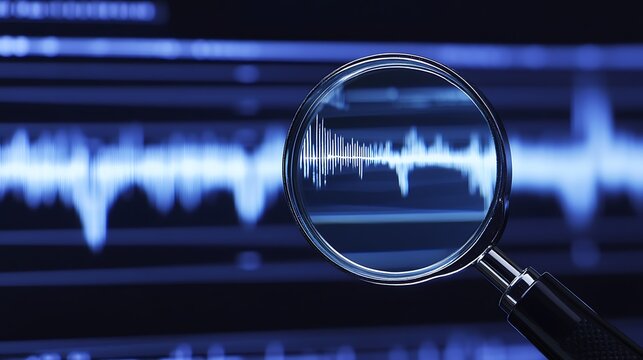 Analyzing sound waves on computer screen with magnifier - Powered by Adobe