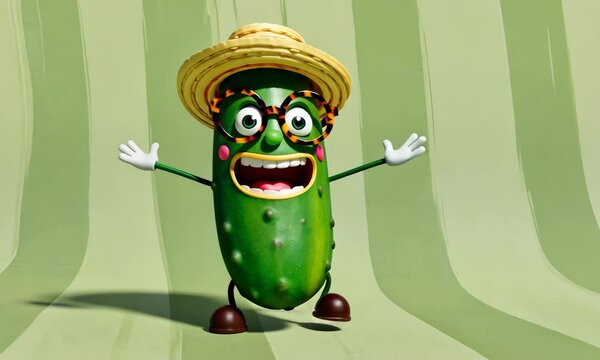 green cucumber with a smile cartoon