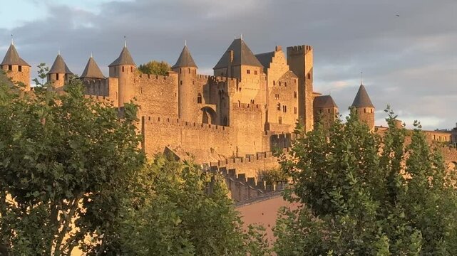 A view of The Cite de Carcassonne, UNESCO, a medieval castle located in the city of Carcassonne, Aude, Occitania, France