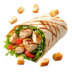 A Savory Grilled Chicken Caesar Wrap with Parmesan Isolated on Transparent Background