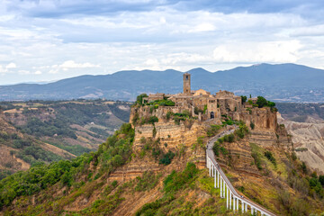 Civita di Bagnoregio, Province of Viterbo, Lazio, Italy. Medieval town on the mountain and popular tourist sightseeing site