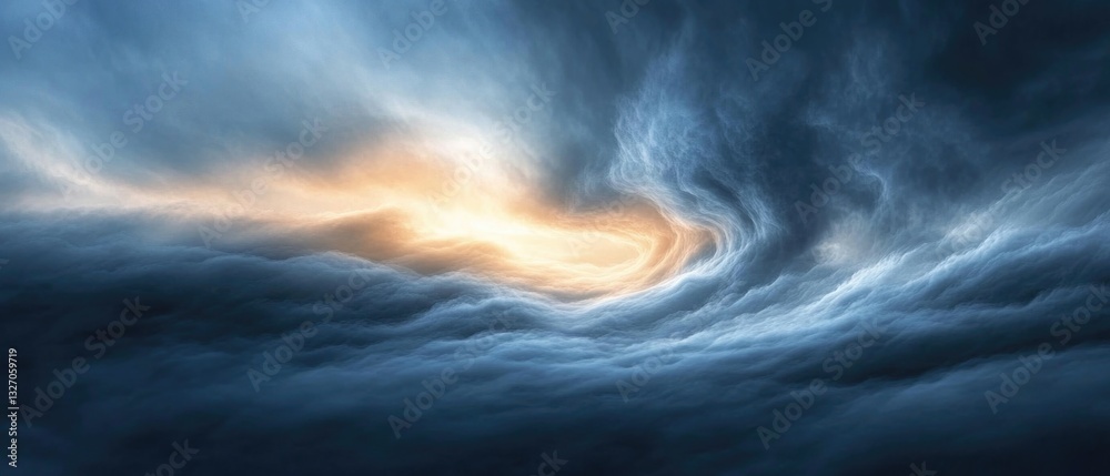 Poster a dramatic sky scene with a dark cloud and a bright light shining through, great for representing ho