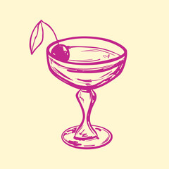 Hand-Drawn Cocktail Glass with Cherry – Vintage Sketch Style
