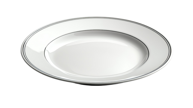 Minimalist Plate: An elegant, simple, and modern dinner plate with a subtle gray border and gleaming surface, ready for culinary creations.