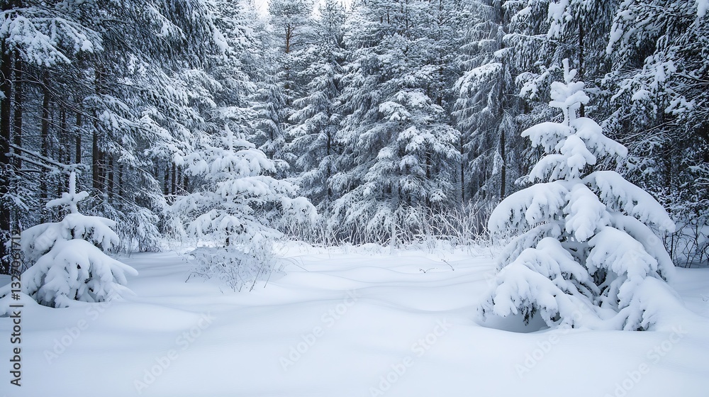 Poster winter landscape featuring snowcovered trees in a serene forest setting : generative ai