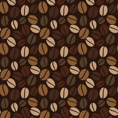 pattern  coffee beans, Coffee beans, dark and light brown in color, placed on a dark brown background.