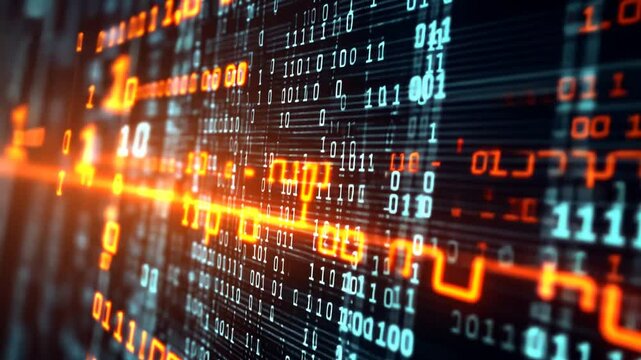 Futuristic Digital Binary Code Animation Displaying Data Flow and Processing