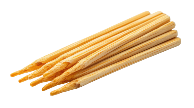 Toothpick Texture: A close-up shot of several wooden toothpicks arranged in a neat pile, emphasizing the texture of the bamboo wood and the sharp tips.
