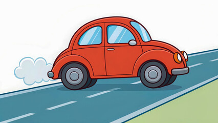 Cartoon Red Car Driving on Road – Cute Vehicle Illustration