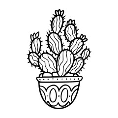cactus in flower pot outline vector illustration