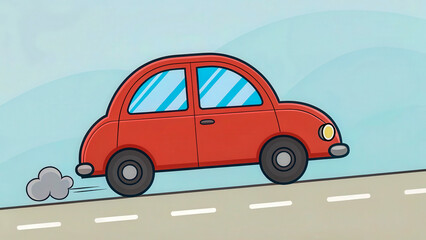 car on the road- Cartoon Red Car Driving on Road – Cute Vehicle Illustration