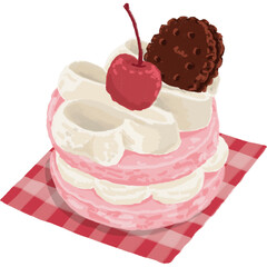 cake, food, dessert, sweet, chocolate, cream, birthday, pastry, delicious, vector, celebration, strawberry, fruit, pie, illustration, bakery, tasty, isolated, sugar, cherry, brown, berry, baked, snack