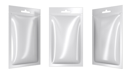 Realistic pouch mockups isolated on white. 3d illustration
