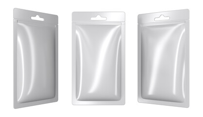Realistic pouch mockups. 3d illustration isolated on white