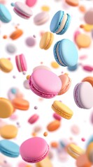 Falling Pastel Macarons on White Background