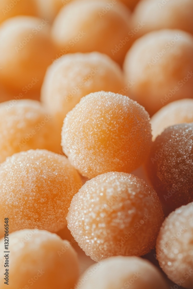Poster A high-angle shot of a stack of doughnuts with a soft focus background