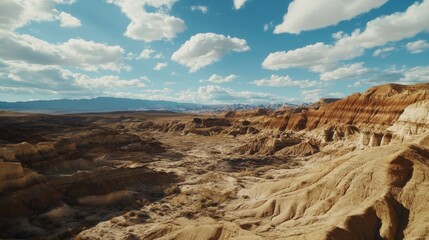 Naklejka premium Expansive Desert Landscape Under Sunny Sky