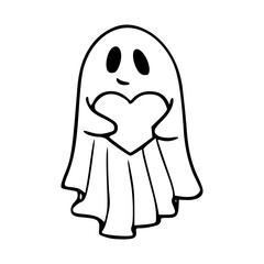 cute ghost holding heart vector
