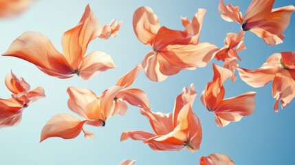 Flower petals floating in the air on a blurred background, spring concept, creating vibrant scene.